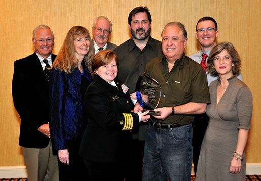 Award Winner Bechtel From L to R (back):  Tim Rink (NHCA), Deanna Meinke (Safe-in-Sound), James Lankford (Safe-in-Sound); Scott Nickerson (Bechtel WTP), Rick Neitzel (Safe-in-Sound), CAPT. Margaret Kitt (NIOSH), Christopher Bruni (Bechtel WTP), Thais C. Morata (NIOSH, Safe-in-Sound).